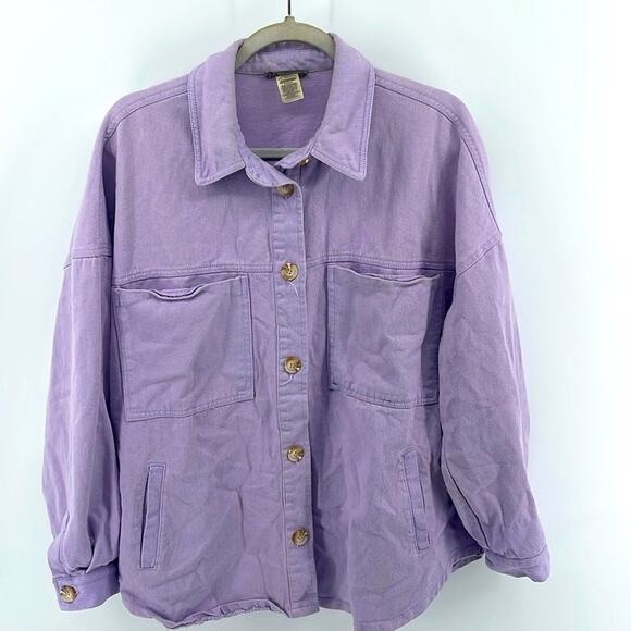 Sans Souci heavy weight mom long sleeve button down jean shirt jacket shacket M - Picture 1 of 6